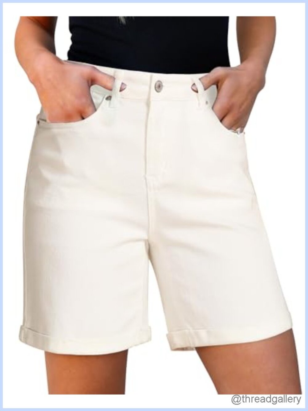 Women's High Waisted 7 Inch Inseam Stretch Denim Jean Shorts Fold Hem